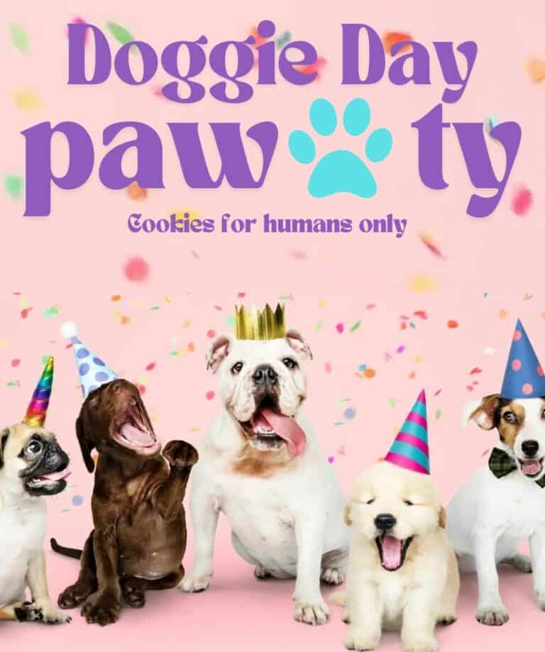 doggie day pawty Dogs in party hats celebrating Doggie Day