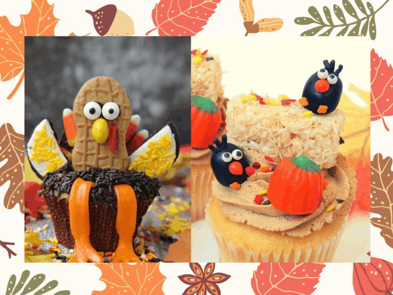 kids camp fall kids cupcakes Chicken themed cupcake with edible decorations and faces, perfect for birthday parties or special occasions.