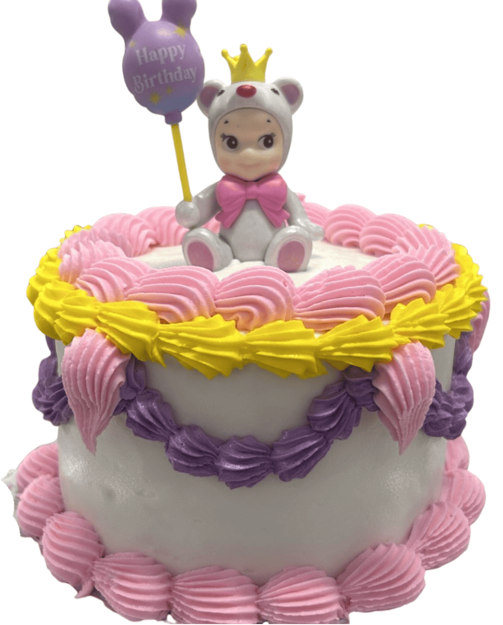 Cute character cake with colorful frosting and birthday topper, perfect for celebration cakes, custom cake supplies, and decorative cake decorating accessories.