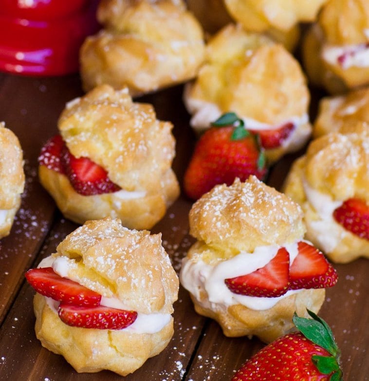 Cream Puff Desserts. Delicious cream puffs filled with fresh strawberries and whipped cream, perfect for birthday parties and celebrations. Made with high-quality cake supplies from Over the Top Cake Supplies.