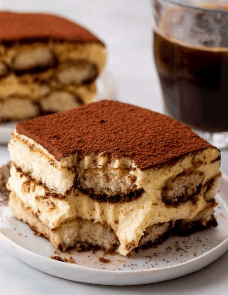 Rich tiramisu dessert with espresso and cocoa powder on top, perfect for cake decorating and dessert supplies.