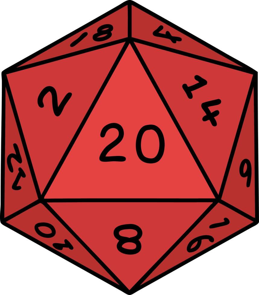 D20 tabletop gaming dice, red with black numbers, used in role-playing games, over the top cake supplies, baking decoration, party accessories, gaming themed cake toppers, cake decorating supplies, event celebration accessories.