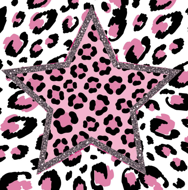 Star Cake Supplies. Leopard print star cake topper with glitter edges for celebration and decorating cakes.