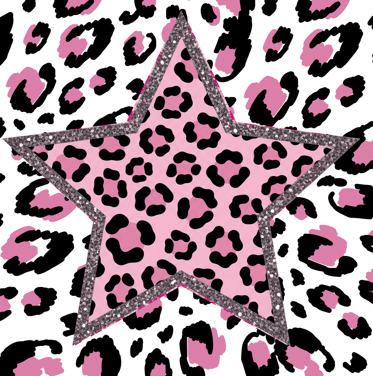 Leopard print star cake topper with glitter edges for celebration and decorating cakes.