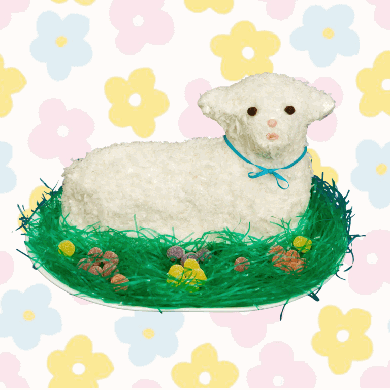 Easter Lamb Cake for Family Day Easter lamb cake decorated with coconut and chocolate eyes, perfect for Family Day celebrations inspired by Martha Stewart. Ideal for Easter desserts and cake decorating supplies.