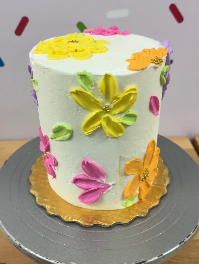 Elegant Floral Cake with Bright Butterflies Over the Top Cake Supplies - Palette Knife Cake.