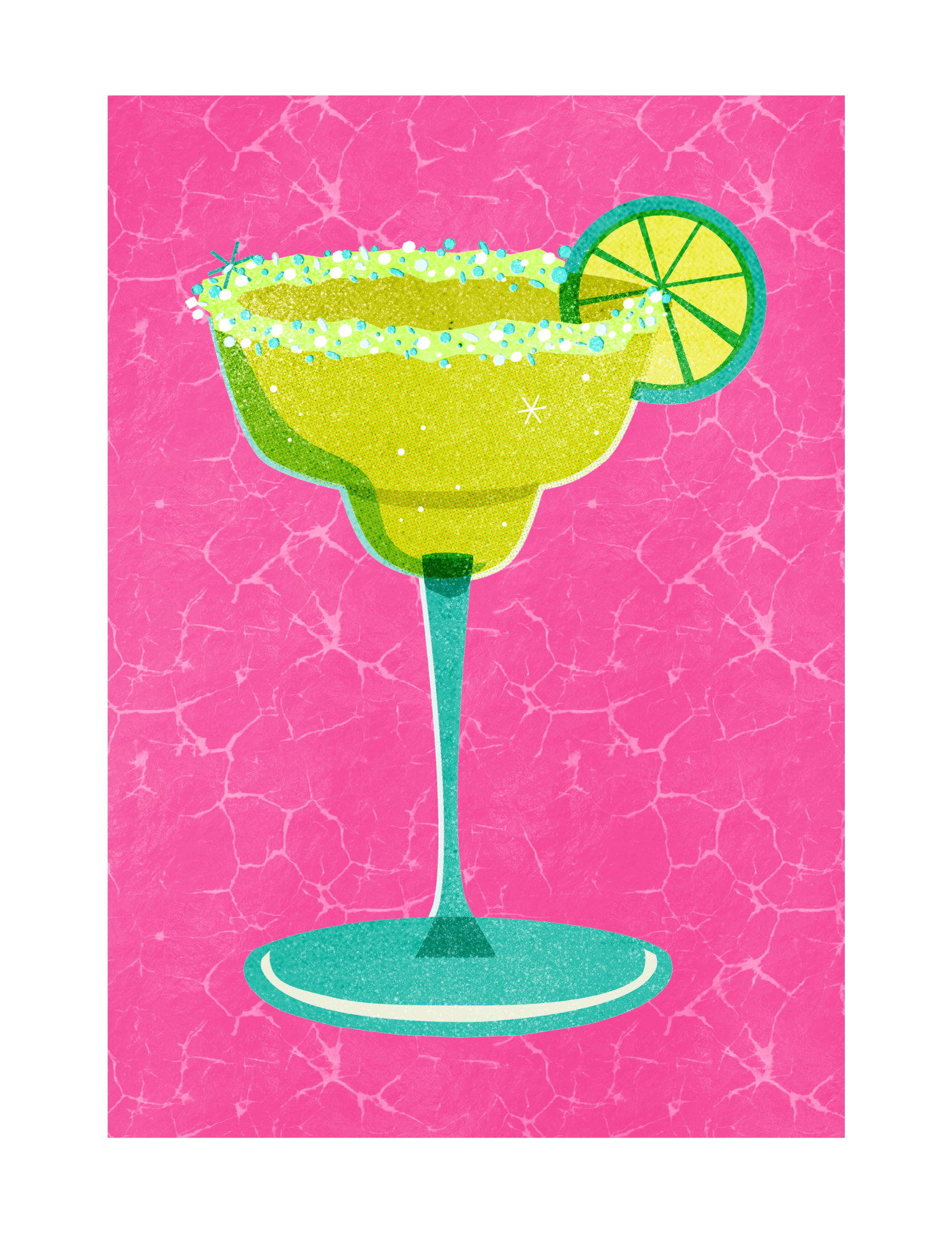 Elegant Margarita-themed cake with lime slice and colorful sprinkles.