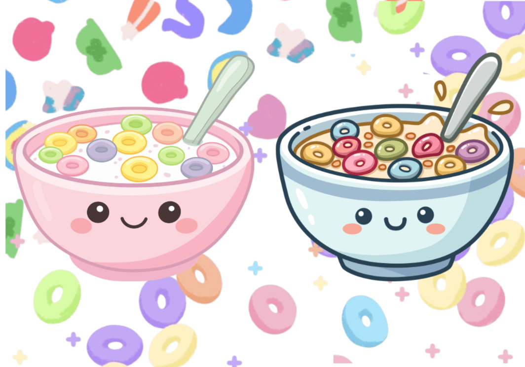 Cute cereal bowl cookies decorated for Family Day celebrations, featuring colorful cereal pieces and adorable faces, perfect for baking and decorating with cake supplies.