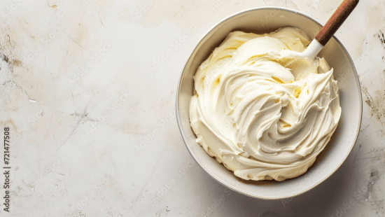 Creamy vanilla buttercream frosting in a bowl with a spatula, perfect for cake decorating and baking. Ideal for creating beautiful, smooth cake layers and intricate designs.