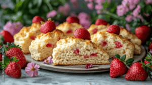 Delicious homemade strawberry cake slices topped with fresh strawberries, perfect for cake decorating and baking supplies. Ideal for cake decorating enthusiasts and bakery supplies.