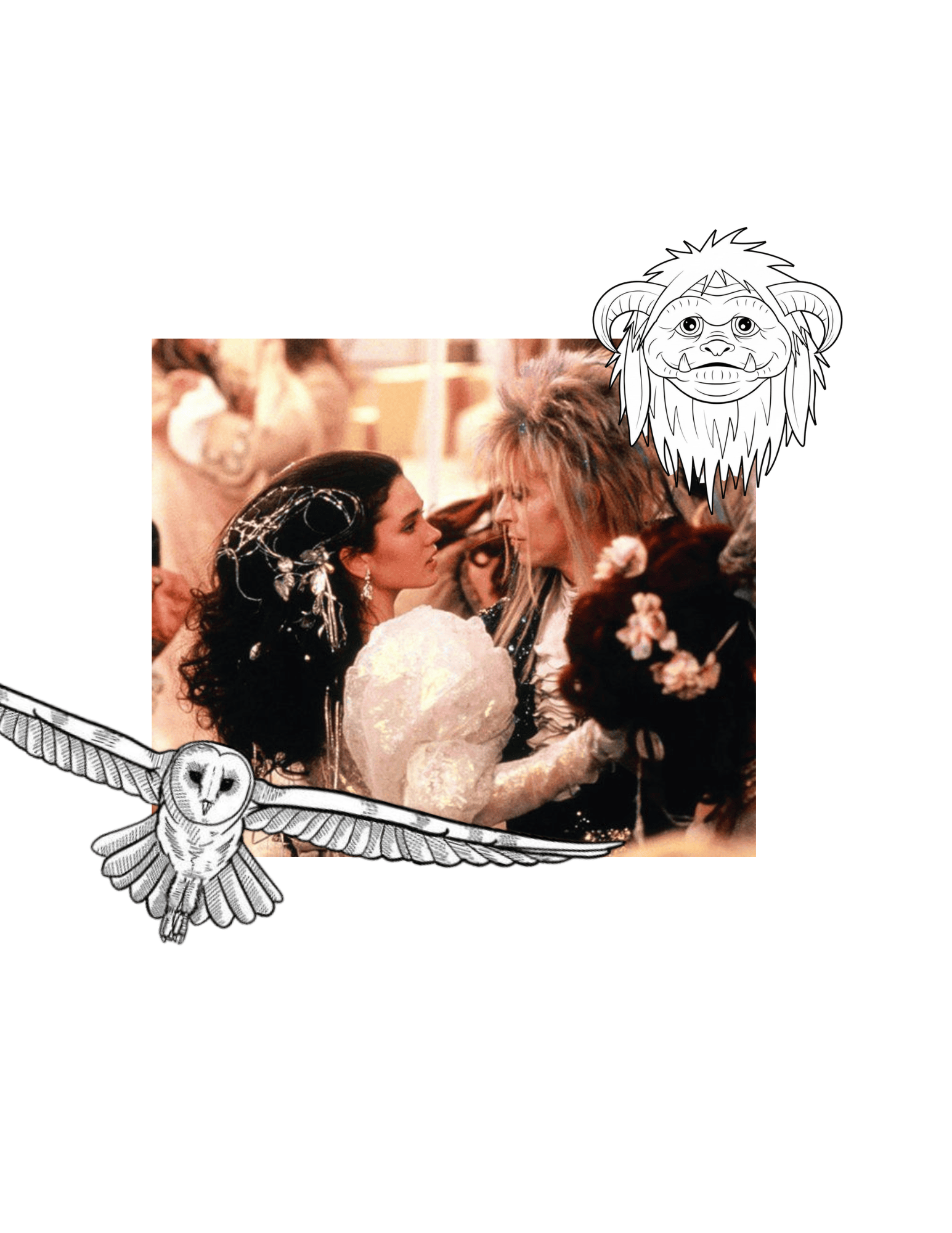 Scene from the Labyrinth Cake with characters in elaborate costumes, including a lion and an owl, at a themed event or celebration.