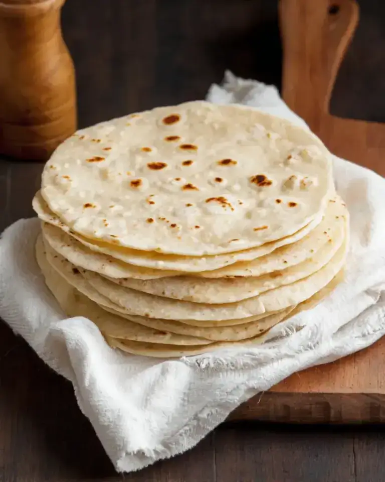Fresh Flour Tortillas for Cooking Stack of freshly made flour tortillas on a white cloth, ready for serving or cooking, ideal for Mexican cuisine.