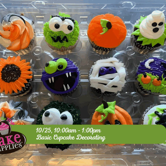 Colorful Halloween-themed cupcakes decorated with pumpkins, monsters, ghosts, and spooky designs, perfect for festive celebrations.